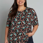 Modcloth  Winning Them Over Short Sleeve Holiday Top Black Candy Cane 1X NWT Photo 0