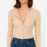 Outdoor Voices Ribbed Button Front Crop Top Oatmeal Small Photo 0