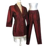 1990s Trio New York Burgundy Satin Blazer & Pant Set hoilday formal small Red Photo 1