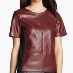 Halogen Burgandy Wine Leather Top Sz XS Black Knit Contrast Photo 0