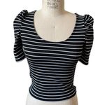 Torn By Ronny Kobo Black Striped Puff Sleeve Top Shirt Size XS X-Small Photo 0