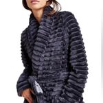 Anthropologie Mariposa Faux Fur Ribbed Wrap Belted Robe Dark Gray Size XS/S Photo 2