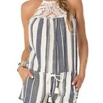 Becca Striped and Crochet Romper Blue White Cover Up Swim Size Medium Photo 0