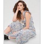 American Eagle Ruffle Floral Midi Dress Women Large White Blue Cottage Peasant Photo 7