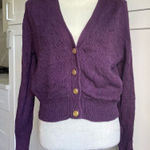 Vintage Purple Gold Button Front Ramie and Cotton Cardigan Sweater S Cropped Photo 0