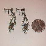 Vintage Silver Tone CZ Rhinestone Dangling Screw Back Earrings Photo 5