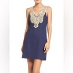 Lilly Pulitzer True Navy Shimmer Gold Embroidered Neck Shift Dress Size 2 Photo 8
