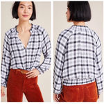 Anthropologie Cloth & Stone By  Sara Plaid Gingham Relaxed Blouse Small Photo 1