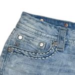 Miss Me Cut Off Embroidered & Bling Denim Shorts Size 30 Raw Hem Low Rise Y2K Photo 2