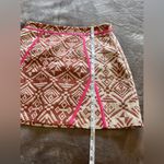 CHAMPAGNE & STRAWBERRY Textile Printed Lined Pencil Straight Skirt Vintage Sz L Tan Size L Photo 6