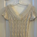 Cache Women Beige Metallic Knit V Neck Short Sleeve Tunic Top Size S Photo 5