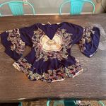 Free People Sunset Dreams Tunic Blue Floral V-Neck Flared Sleeve Ruffle Top sz S Photo 6