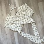 ZARA Linen Top polka dot crop womens Cream Green (large) chic minimalist resort Photo 0