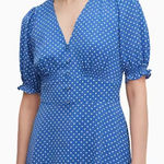 Kate Spade  Tea Garden Dot Dress Women's‎ Size 12 Blue Polka Dot V-Neck Retro Photo 0