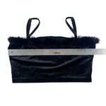 Kittenish Party Girl Black Velvet Spaghetti Strap Crop Top Faux Fur Trim Medium Photo 2