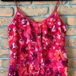EXPRESS Floral Cami Top Womens Medium Red Ruffle Sleeveless Blouse Pink Summer Photo 0