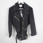 Nanushka Charcoal Black Cite Oversized Denim Belted Moto Biker Jacket Size XS Photo 6