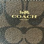 Coach :Dark Brown (C5576) Coated Canvas Signature Double Zip Wristlet-Gold tone Photo 1