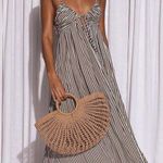 Amuse Society Lulus Fern Cream Multi Striped Backless High-Low Midi Dress Photo 0