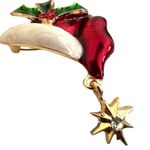 Santa Hat Brooch Pin Whimsical New Christmas Dangle Star Holly Berry Le… Red Photo 5