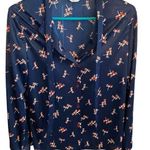 vintage 60s / 70s blue and red dragonfly button down pussybow blouse Size M Photo 0