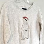 American Eagle Polar Bear Embroidered Beaded Sweatshirt Women's Medium Cream Photo 2