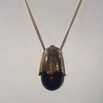 Vintage Avon Eggplant Shaped Perfume Bottle Holder Pendant Necklace 26" Gold Photo 1
