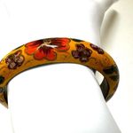 Yellow wooden floral hand painted bangle bracelet Photo 4