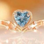 14K Rose Gold Plated Adjustable Blue Crystal Aquamarine Love Heart Ring for Women Photo 0