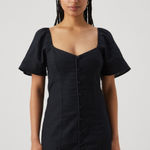 Abercrombie & Fitch Black Button Front Mini Linen Dress Puff Sleeve Size Large Photo 0