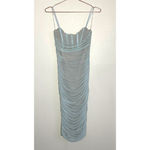 Nookie Bodycon Dress Size XL Midi Blue Nude Tube Ruched Mesh Corset Sheath Zip Photo 2