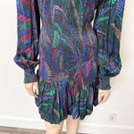 Farm Rio [] Amazonia Night Smocked Mock Neck Long Sleeve Mini Dress Size Large L Photo 5