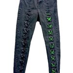 Topshop  Jaime High Waist Moto Extreme Corset Lace Up Skinny Jeans 26 Black Green Photo 0