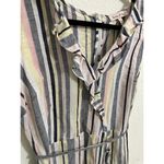 Harlow & Rose Dress Size Large Womens Cotton Linen Blend Sleeveless Striped Belt Blue Photo 4