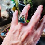 Owl Dichroic Glass Sterling Silver Ring Size 7 Green Photo 2