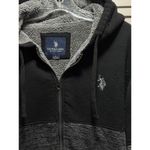 U.S. Polo Assn. Black/Gray Zip Up Fleece Hood Jacket Size L Zip Pocket Logo Sherpa Photo 1