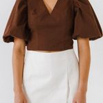 Endless Rose Brown Puff Sleeve Top  Photo 0