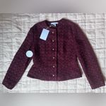 Hill House NWT Burgundy Valentina Tweed Jacket with Gold Buttons Old Money - Med Photo 2
