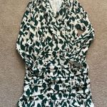 Cupshe Green Abstract Leopard Print Poet Sleeve Shirred Mini Dress Size Large Photo 1
