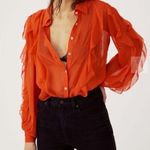 Maeve Women's Size M Orange Ruffled Button Down Blouse EUC Photo 1