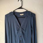 Madewell  Ribbed Button Front Long Sleeve Top Womens Small Collared Blue‎ Preppy Photo 1