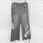 Diane Gilman DG2 Floral Embroidered Wide Leg Stretch Jean Grey 12 Raw Hem Gray Photo 1