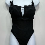 NEW Black One Piece Ruched Body Ruffle Bathing Suit Swimsuit High Leg Small Photo 0
