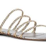 Larroude Ibiza Flat Sandal in Braided Metallic Silver Leather Size 8 Photo 0