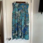 Jules & Leopold Y2K Drop Waist Paisley Asymmetrical Midi Skirt. Large. Blue. Photo 0