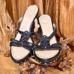 UGG  Lourdes Strappy Black Studded Leather Open Toe Wooden Platform Wedge 39 8 Photo 2