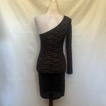 Papaya Bodycon One Arm Dress Medium Black Y2k Sheer Burnout USA Whimsigoth Midi Photo 4