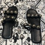 Chic Black Sandals with Silver Accents Size 8.5 Photo 3