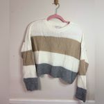 Sincerely Jules | Acrylic Cream, Brown, & Gray Striped Sweater | Size Small Photo 1