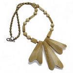 Vintage Carved Bone & Wood Boho Statement Necklace 21” Tribal Natural Earthy Brown Photo 0